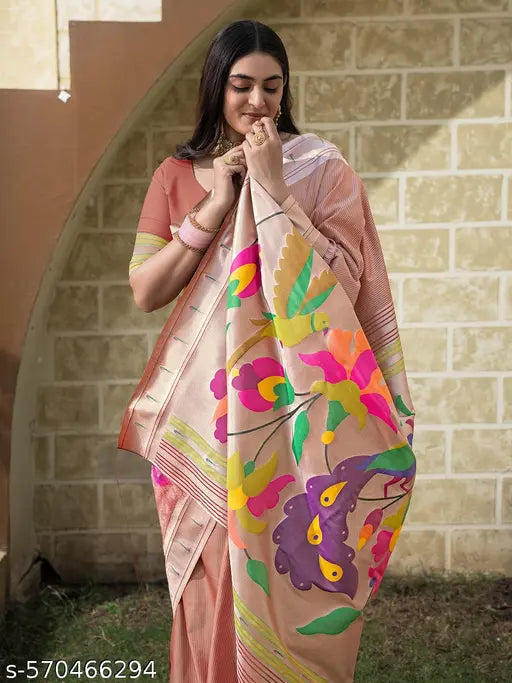 SATRANI Silk Blend Multicolor & Gold & Beautiful Saree with Silk Blend Blouse