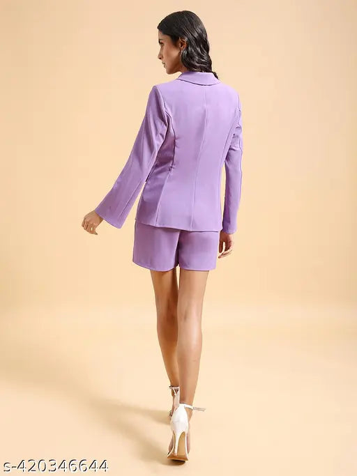 Ketch Women Purple Coat With Shorts Co-Ords