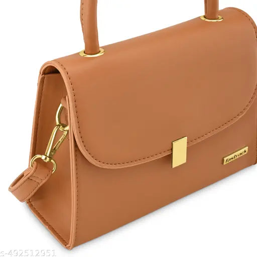 Fastrack Tan Solid PU Structured Handheld Bag For Women with Detachable Sling Strap with Button closure