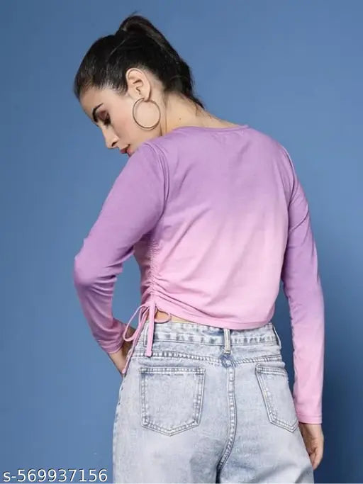 Women's Lilac Ribbed Long Sleeve Crop Top