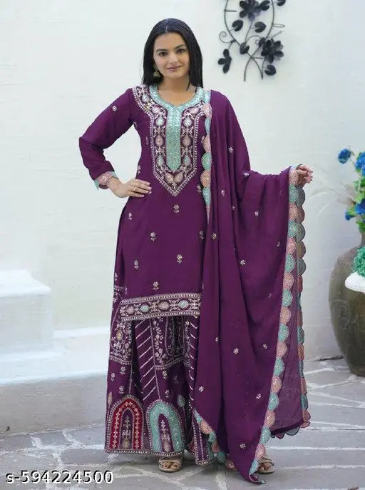 Presenting  New Designer Embroidered Chinon suit With Seq. Embroidered Work