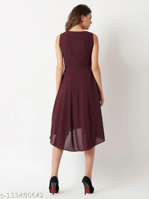 Miss Chase Women's Solid V-neck Maroon Dresses