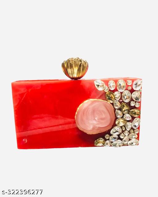 BEST INDIAN HANDICRAFT Resin clutch bag Red color crystal stone and resin Clutch for women and Girls