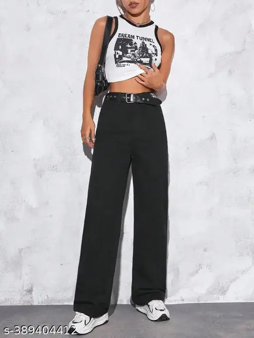 BLACK WIDE LEG DENIM JEANS