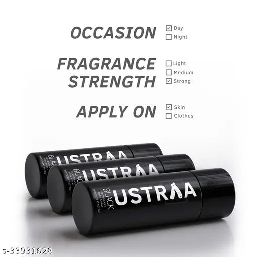 Ustraa BLACK Deodorant Body Spray, 150 ml- Set of 3