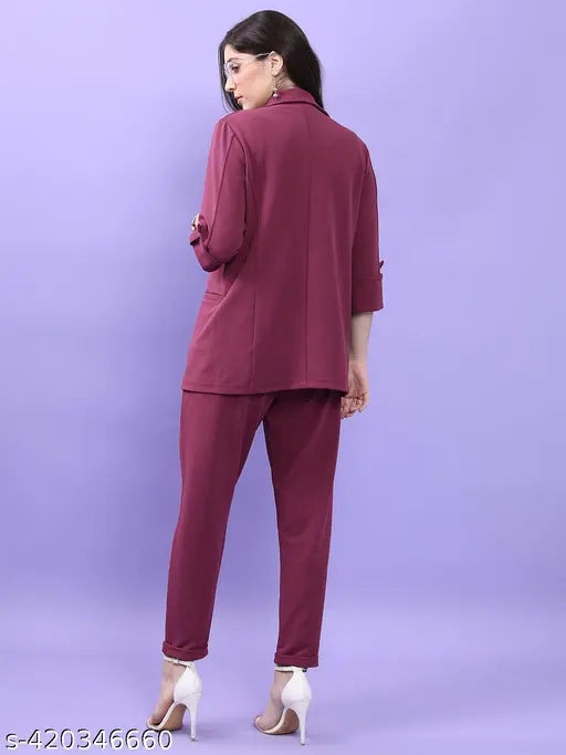 Ketch Women Purple Blazer With Trousers Co-Ords