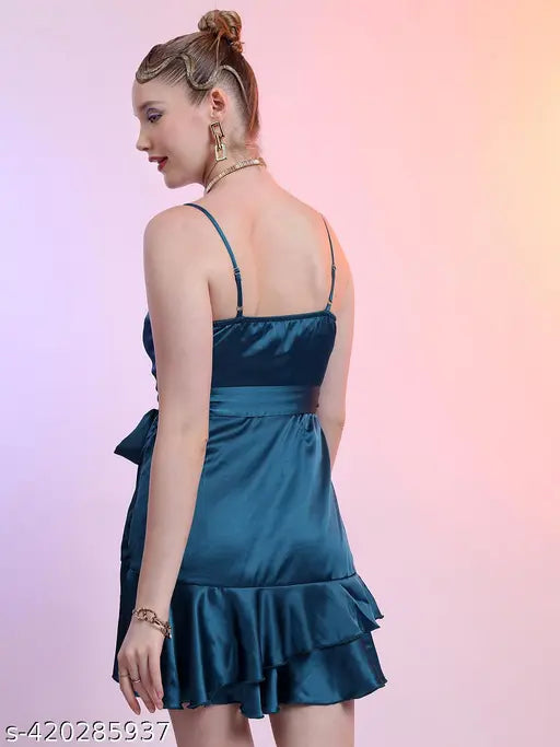 Ketch Women Teal Solid Wrap Dress