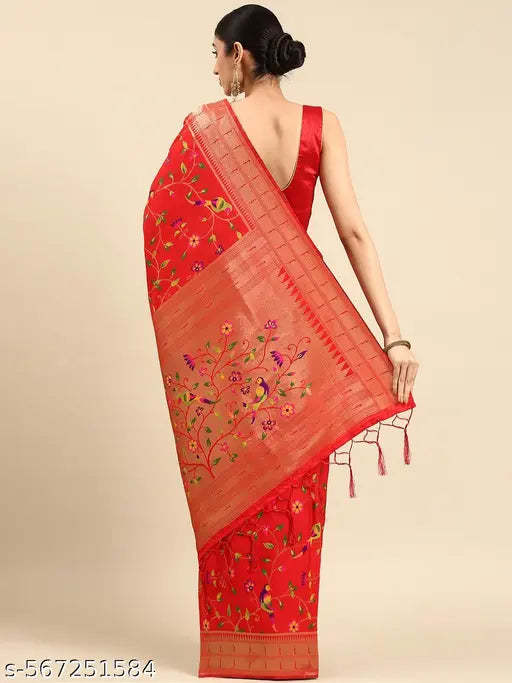 Women's Kanjeevaram Paithani Silk Saree With Unstitched Blouse Piece