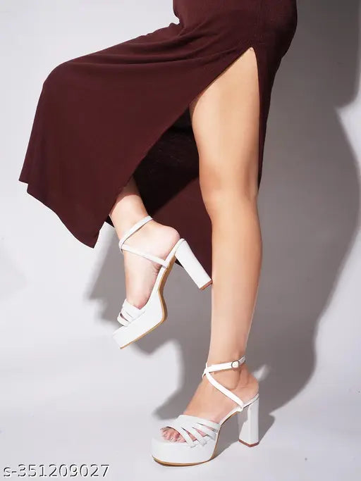 JM Looks White Block Heel sandals for Women