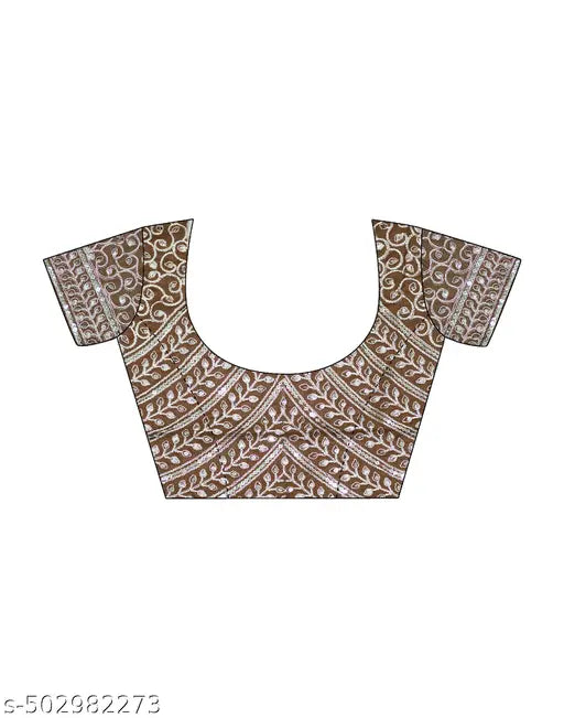 SATRANI Organza Beige Saree with Silk Blend Blouse