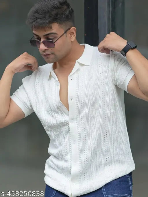 Maniac Men's Ethnic Motif Regular Spread Collar White Shirts