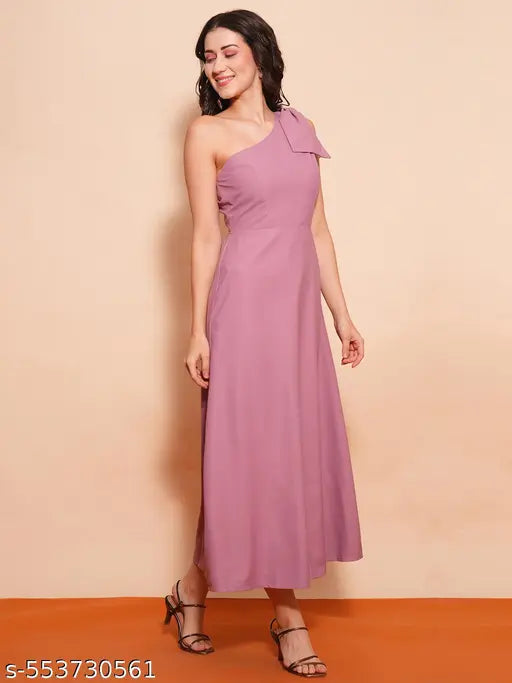 Globus Women Pink One Shoulder Bow Detail A-Line Maxi Party Dress