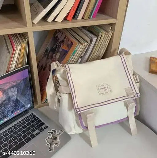 Cute Korean Style Crossbody Sling Bag, Korean Canvas Bag Large Capacity Bag Multi-functional Bag One Shoulder Crossbody Tution Bag, Study Bag (PACK OF 1) RANDOM COLOUR SEND
