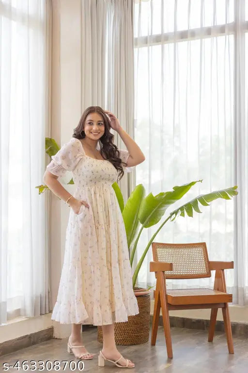 Women Fit and Flare White Dress