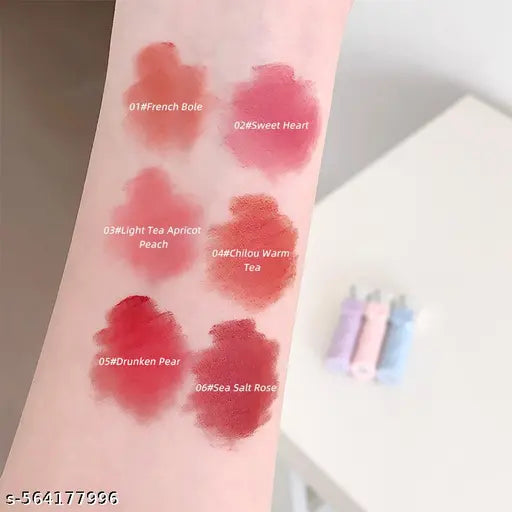 GEGE BEAR Liquid Lipstick | Korean-Style Glossy Lipstick for Girls | Nuo Nuo Cherry Red Tint | Moisturizing Velvet Liquid Lipstick | Cute Bow Packaging