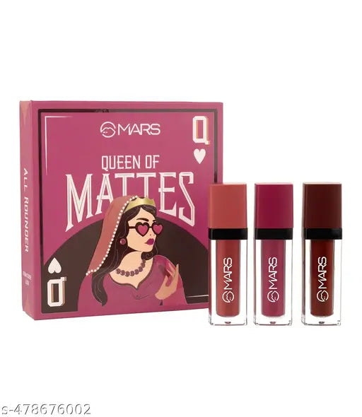 MARS Queen of Mattes Liquid Lipsticks Box Set of 3 (13.5 ml) (ALL ROUNDER) | Smudgeproof & Transferproof | Intense Pigmentation Long-Lasting Wear | Customizable Colors | Matte Finish