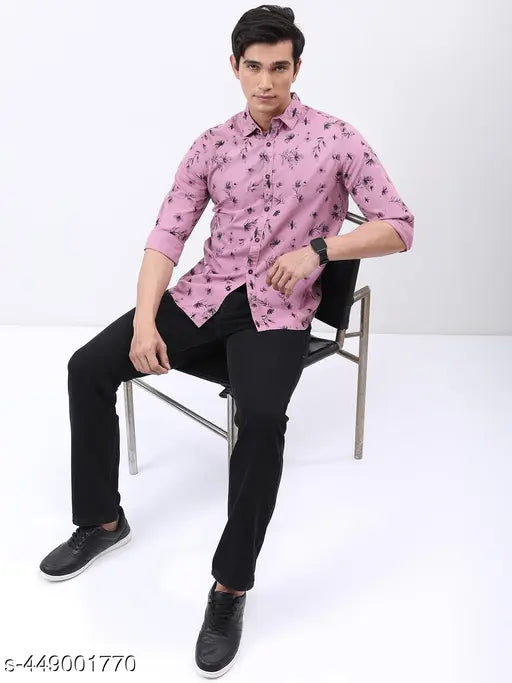 Ketch Men's Floral Regular Spread Collar Pink Shirts