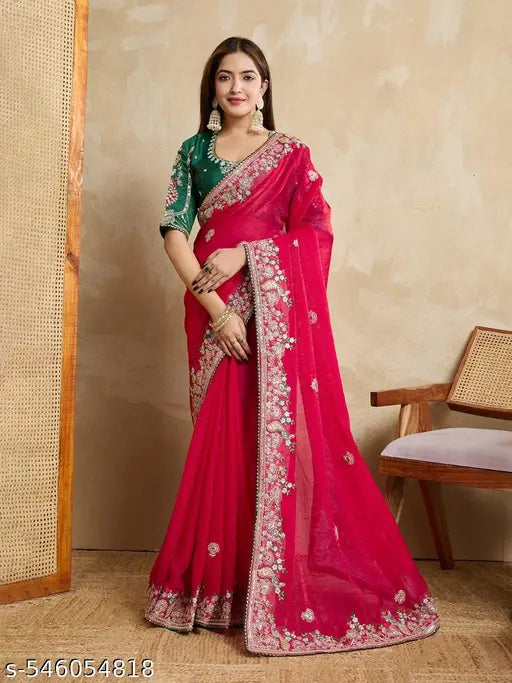 Women's Frendy Chiffon saree with Mono Banglory blouse piece