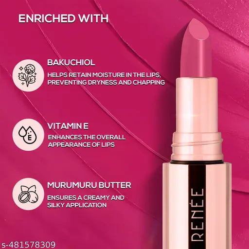 RENEE Everstay Transfer-Proof Matte Lipstick - Pink Aura, Hydrating & Non-Drying, Smudge-Proof, Lightweight, Long Lasting, Intense Pigment, Full Coverage, Vitamin E Infused, For All Occasions, 4.2g