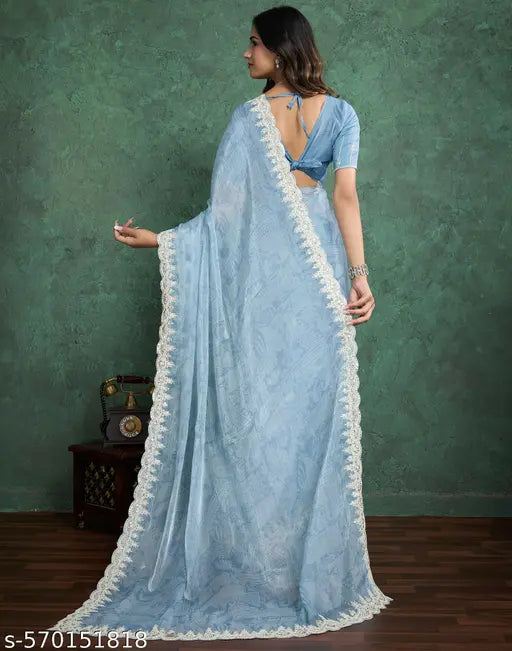Tissue Silk Blue Saree with Silk Blouse