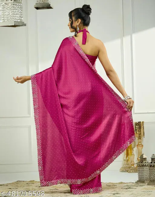 SATRANI Satin Pink Saree with Satin Blouse