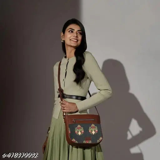 Zouk Royal Green Mogra Print U-Shaped Sling Bag