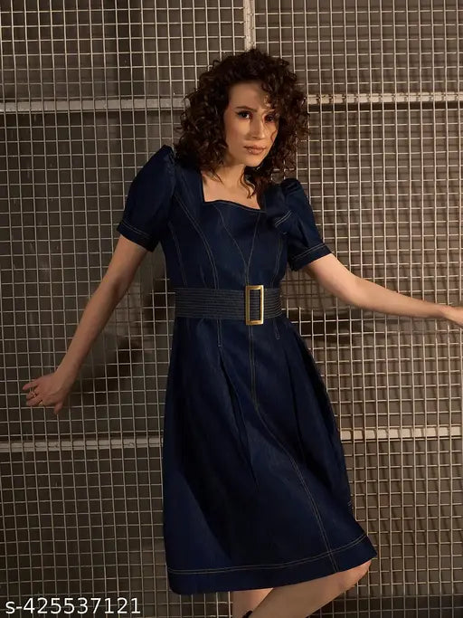 StyleStone Women's Denim Flared Dress