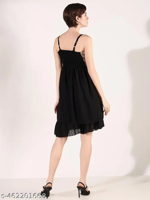 Women's Black Solid Fit and Flare Dress