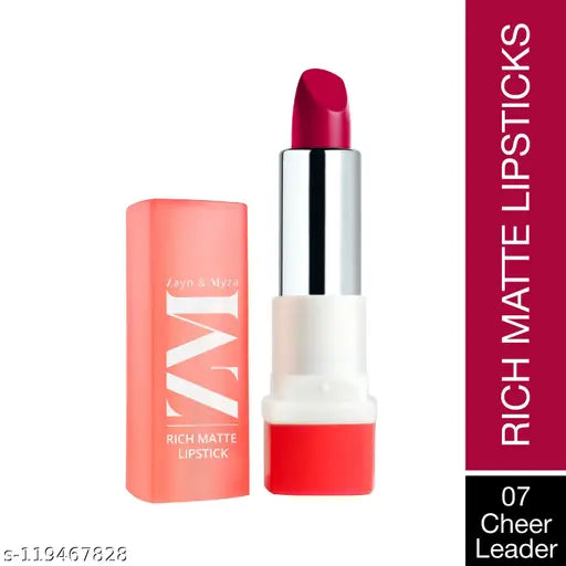 ZM ZAYN & MYZA Rich Matte Lipstick Smooth and Light Weight Intense Color in one Swipe High Pigmentation Bullet Lip Stick Enriched with Argan oil Murumuru and Shea Butter 4.2 g (Cheer Leader)