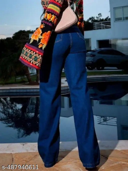 DARK BLUE DENIM WIDE LEG WOMEN  DENIM JEANS