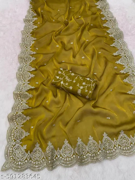 Fancy Thread Work Saree With Sequence Work