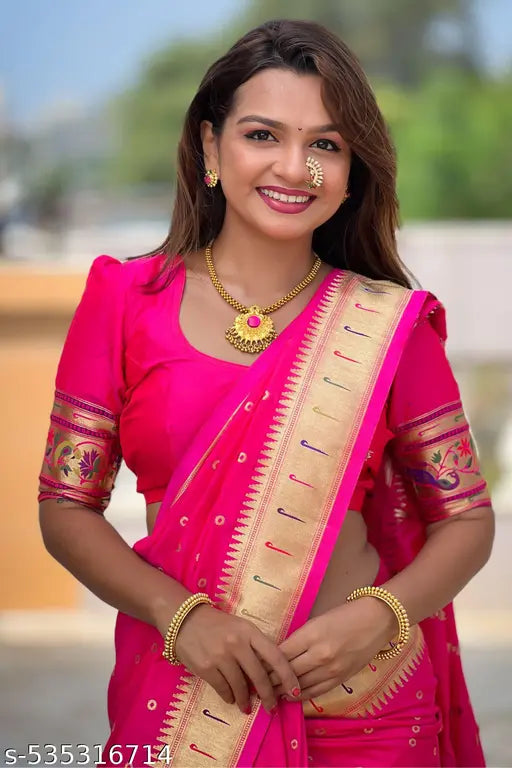 ROOP LAVANYA Pink Kanjeevaram Paithni Pure Soft Silk Saree With Unstiched Blouse Piece