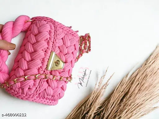 Tamanna Store Women's Stylish Hand knitted T-Shirt Yarn Crochet Bag | Macrame Bag | Crossbody Sling Bag for Women n's & Girl's (Multicolor) (Pack of 1)