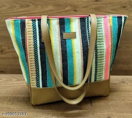 ZIPPERED Stripes College Tote Bag For Women - Western | Large Tote Bag for Women | Women Black Synthetic Solid Fashion Handbags | Geometric Print Tote Bag