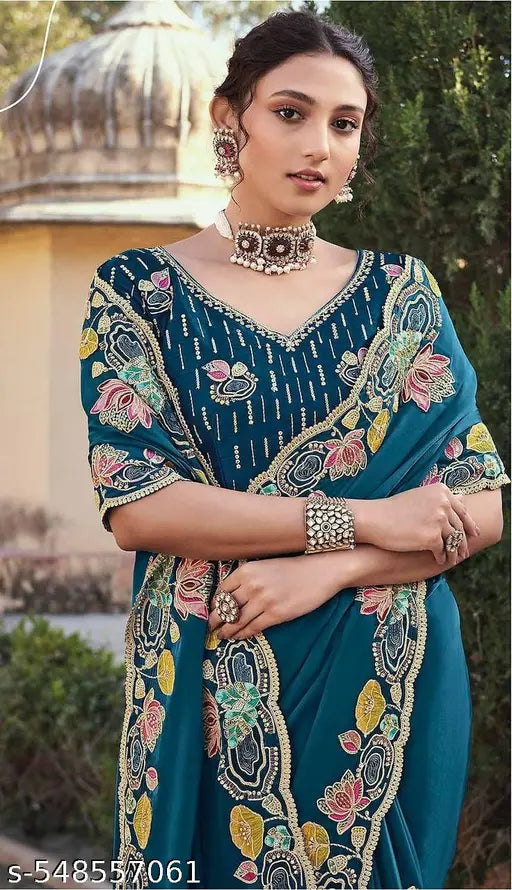 Women's Traditional Embroidered Organza Saree || Saree for Wedding || Wedding Saree