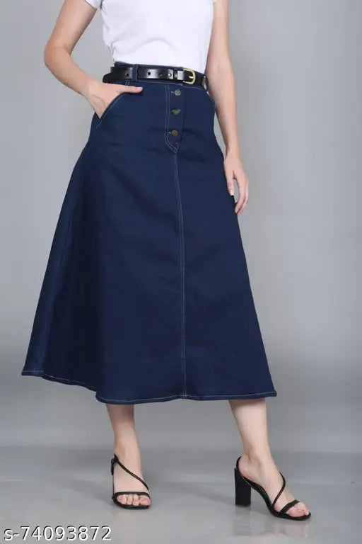 Long Streachable Denim Blue Skirt With Side Pockets |Denim Skirts |Skirts |Long Skirts |Western Skirts |Streachable Skirts |Trendy Skirts |