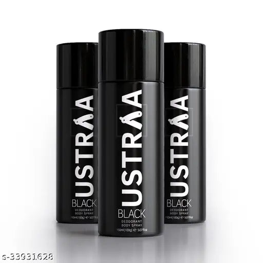 Ustraa BLACK Deodorant Body Spray, 150 ml- Set of 3