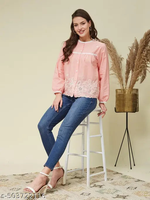 Women's Cotton Rose Pink Stylish Shirt