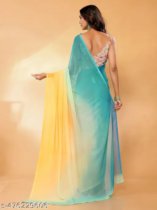 Janasya Women's Multicolor Georgette Ombre Printed Daily Wear Saree with Blouse Piece
