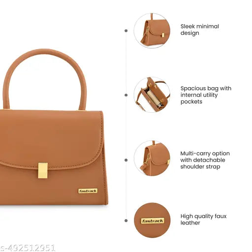 Fastrack Tan Solid PU Structured Handheld Bag For Women with Detachable Sling Strap with Button closure