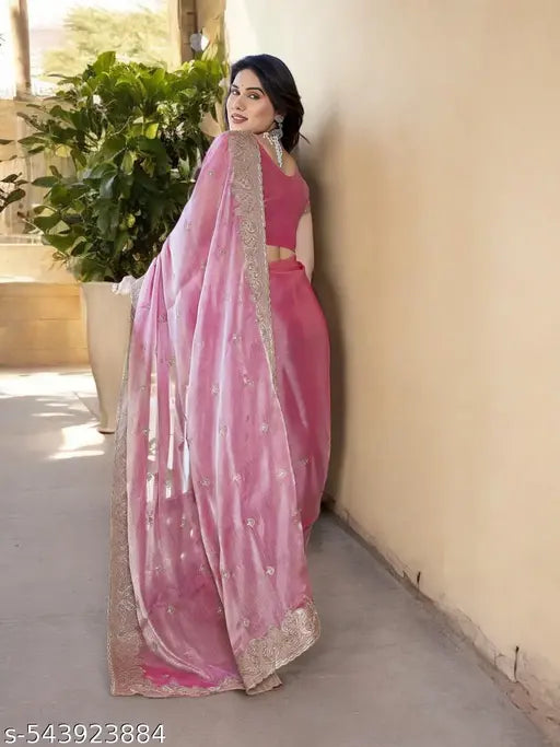 Women's Traditional Embroidered Organza Saree || Saree for Wedding || Jimmy-choo Saree