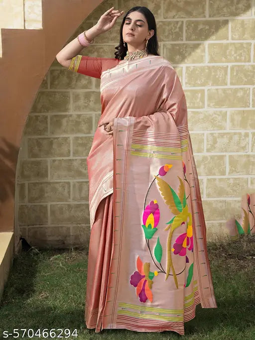 SATRANI Silk Blend Multicolor & Gold & Beautiful Saree with Silk Blend Blouse