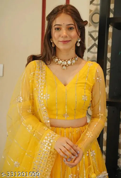 Yellow Net Sequence  Lehenga choli For womens