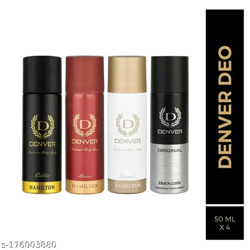 DENVER Black Code,Caliber,Honour & Imperial Nano Travel Size Pack Deo Perfume Body Spray - For Men  (50ml X 4 )