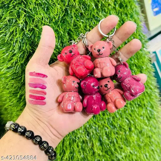 Korean Teddy keychain lipstick set of