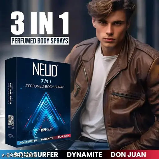 NEUD 3-in-1 Perfumed Sprays for Men, Long-Lasting Deodorants, No Gas, No CFC Formula - 2 Sets (3x120ml Each)