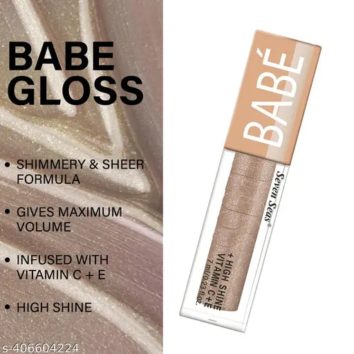 Seven Seas Babe Glittery Lip Gloss With High Shine Lip Color For Glossy Look |Lightweight Non Sticky Lip shiner For Moisturizing Lips (Rose,7ML)