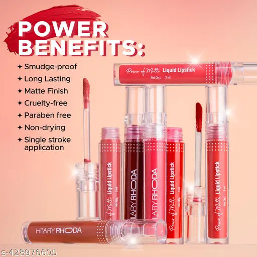 Hilary Rhoda Power Of Matte Liquid Lipstick | Buildable Colour | Long Lasting & Matte Finish | Lightweight & Non-Drying Formula | Smudge Proof & Non-Transferable | 3ml (Pale Berry - Shade 13)