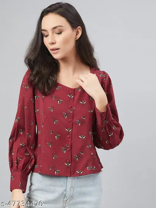 RARE Women's Floral Regular Maroon Shirts