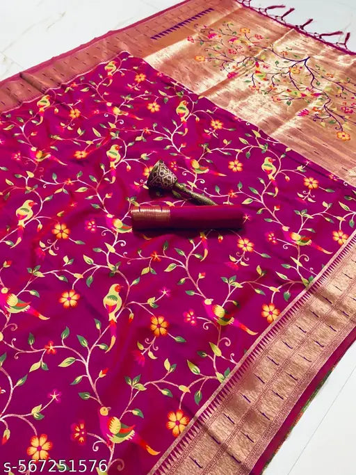 Women's Kanjeevaram Paithani Silk Saree With Unstitched Blouse Piece
